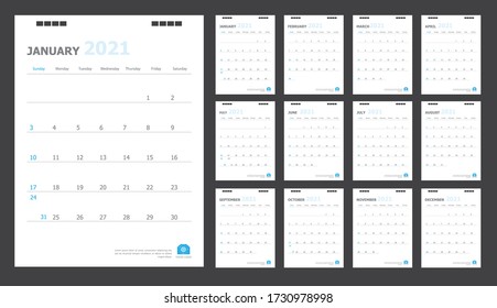 Calendar for 2021 blue background