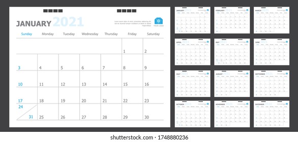 Calendar for 2021 blue background