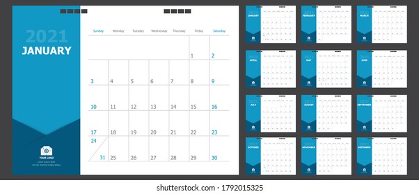 Calendario para el fondo azul 2021