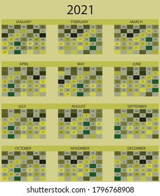 calendario para el fondo de camuflaje de 2021, vector