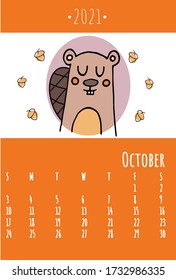 Calendar 2021. Cute calendar 2021 for kids. Can be used at school or children’s bedrooms. Zoo and animals concept calendar. Vector template.