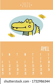 Calendar 2021. Cute calendar 2021 for kids. Can be used at school or children’s bedrooms. Zoo and animals concept calendar. Vector template.