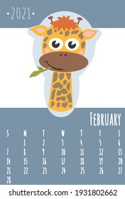 Calendar 2021. Cute calendar 2021 for kids. Can be used at school or children’s bedrooms. Zoo and animals concept calendar. Vector template.