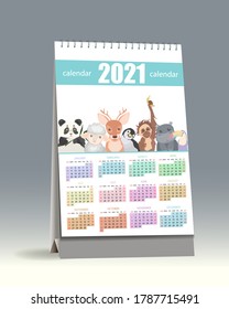 Calendar 2021. Cute 2021 calendar for kids. Template design vector and desk calendar 3d layout, cover design, set of 12 months. Vector illustration