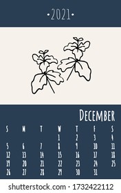 Calendar 2021. Cute calendar 2021. Trendy calendar in Scandinavian style. Vector template.