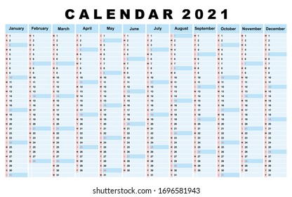 Calendar 2021, daily event planner, vector color illustration