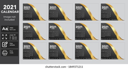 calendar 2021 design Black and gold modern