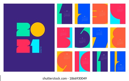 Calendar 2021 design template decorative with colorful geometric typographic shape, vector illustration - Powered by Shutterstock - Get 15% off with code: PIKWIZARD15