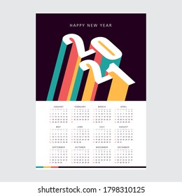 Calendar 2021 design template, modern and creative concept