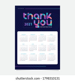 Calendar 2021 design template, modern and creative concept