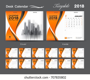Calendar 2021 design vector illustration, Set Desk Calendar 2018 template design, wall calendar layout, Orange cover design, Set of 12 Months, Week start Sunday
