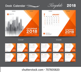 Calendar 2021 design vector illustration, Set Desk Calendar 2018 template design, wall calendar layout, Orange cover design, Set of 12 Months, Week start Sunday