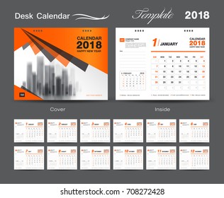 Calendar 2021 design vector illustration, Set Desk Calendar 2018 template design, wall calendar layout, Orange cover design, Set of 12 Months, Week start Sunday