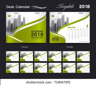 Calendar 2021 design vector illustration, Set Desk Calendar 2018 template design, wall calendar layout Green cover, Set of 12 Months, Week start Sunday