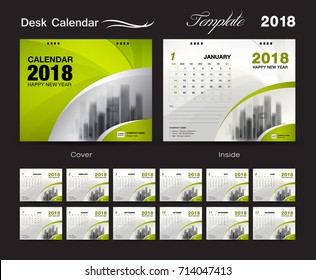 Calendar 2021 design vector illustration, Set Desk Calendar 2018 template design, wall calendar layout Green cover, Set of 12 Months, Week start Sunday