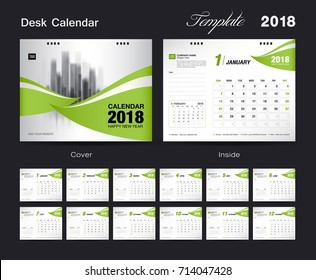 Calendar 2021 design vector illustration, Set Desk Calendar 2018 template design, wall calendar layout Green cover, Set of 12 Months, Week start Sunday