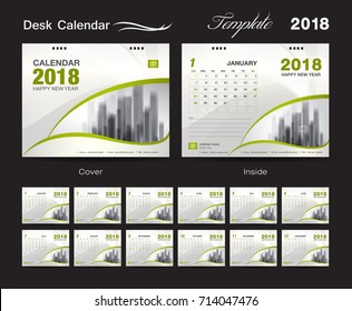 Calendar 2021 design vector illustration, Set Desk Calendar 2018 template design, wall calendar layout, Green and white cover, Set of 12 Months, Week start Sunday