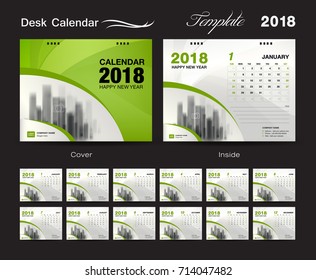 Calendar 2021 design vector illustration, Set Desk Calendar 2018 template design, wall calendar layout Green cover, Set of 12 Months, Week start Sunday