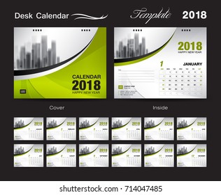 Calendar 2021 design vector illustration, Set Desk Calendar 2018 template design, wall calendar layout, Green cover, Set of 12 Months, Week start Sunday