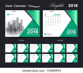 Calendar 2021 design vector illustration, Set Desk Calendar 2018 template design, wall calendar layout, Green cover, Set of 12 Months, Week start Sunday