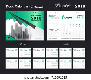 Calendar 2021 design vector illustration, Set Desk Calendar 2018 template design, wall calendar layout, Green cover, Set of 12 Months, Week start Sunday