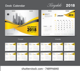 Calendar 2021 design vector illustration, Set Desk Calendar 2018 template design, wall calendar layout, yellow cover design, Set of 12 Months, Week start Sunday
