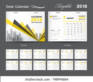 Calendar 2021 design vector illustration, Set Desk Calendar 2018 template design, wall calendar layout, yellow cover design, Set of 12 Months, Week start Sunday