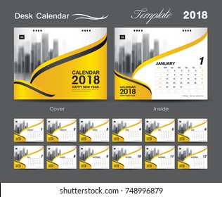 Calendar 2021 design vector illustration, Set Desk Calendar 2018 template design, wall calendar layout, yellow cover design, Set of 12 Months, Week start Sunday