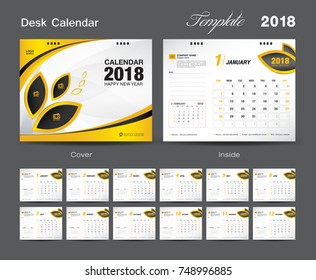 Calendar 2021 design vector illustration, Set Desk Calendar 2018 template design, wall calendar layout, yellow cover design, Set of 12 Months, Week start Sunday