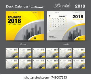 Calendar 2021 Design Vector Illustration, Set Desk Calendar 2018 Template Design, Wall Calendar Layout, Yellow Cover Design, Set Of 12 Months, Week Start Sunday