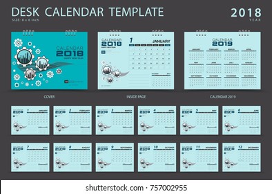 Calendar 2021, Desk calendar 2018 template. Set of 12 Months. Planner. Week starts on Sunday. Stationery design. advertisement. Vector layout. blue cover. business brochure flyer. 