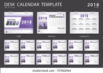 Calendar 2021, Desk calendar 2018 template. Set of 12 Months. Planner. Week starts on Sunday. Stationery design. advertisement. Vector layout. purple cover. business brochure flyer. 