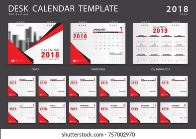 Calendar 2021, Desk calendar 2018 template. Set of 12 Months. Planner. Week starts on Sunday. Stationery design. advertisement. Vector layout. red cover. business brochure flyer. 