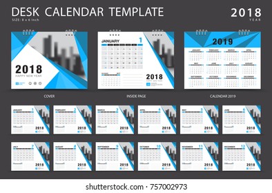 Calendar 2021, Desk calendar 2018 template. Set of 12 Months. Planner. Week starts on Sunday. Stationery design. advertisement. Vector layout. blue cover. business brochure flyer. 