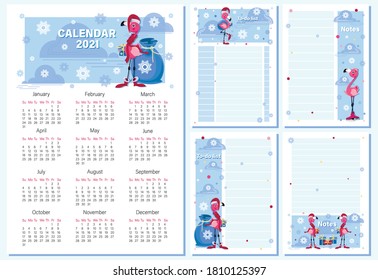 Calendar 2021. To Do List, note. Santa Claus. Vector cartoon character for childrens notebook