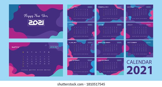 Calendar 2021, Elegant Set Desk Template Design