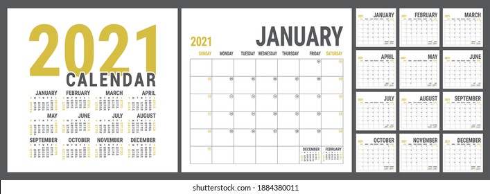Calendar 2021. English calender template. Vector square grid. Office business planning. Creative design. Blue color