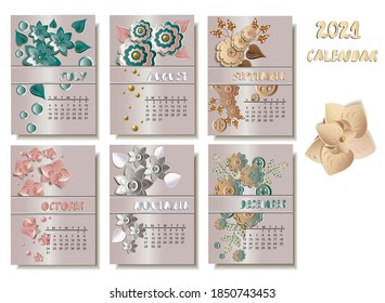 
Calendar for 2021. Calendar with flowers, with a 3d effect, for children. Vector illustration.