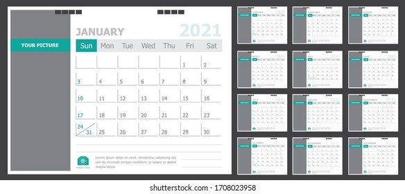 Calendar For 2021 Green Background