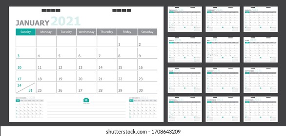 Calendar for 2021 green background