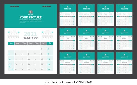 Calendar for 2021 green background
