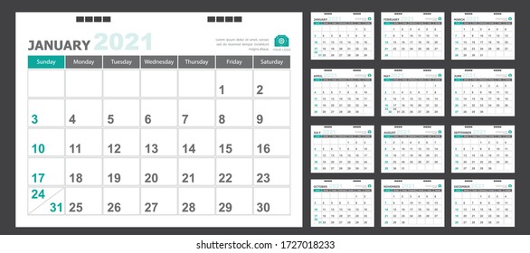Calendar for 2021 green background