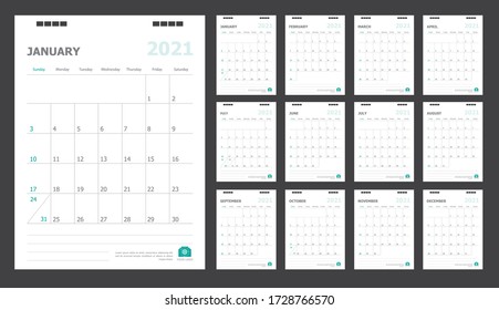 Calendario para el fondo verde de 2021