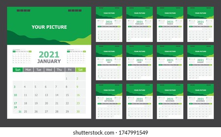 Calendar for 2021 green background