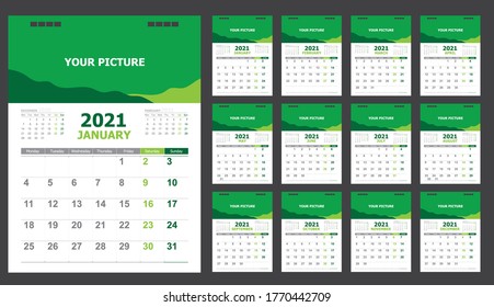 Calendar for 2021 green background