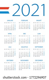 Calendar 2021 - illustration. Dutch version.Week starts on Monday