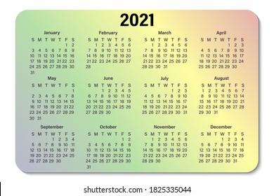 Calendar for 2021, isolated on a gradient background.The week starts on Sunday , a business template. Vector illustration