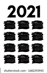 Calendar for 2021 isolated on a white background. Sunday to Monday, business template. Vector illustration