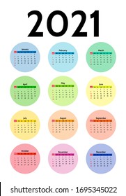 Calendar for 2021 isolated on a white background. Sunday to Monday, business template. Vector illustration