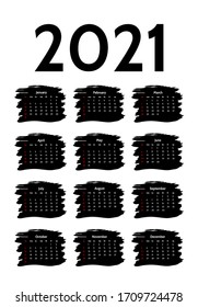 Calendar for 2021 isolated on a white background. Sunday to Monday, business template. Vector illustration